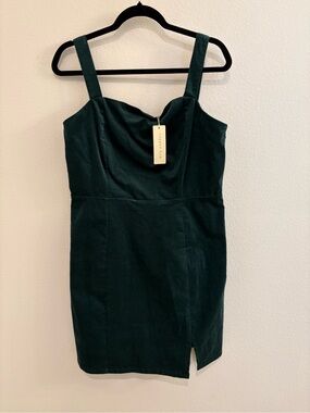 NWT Copper Key Deep Green Velvet Square-Neck Mini Dress
